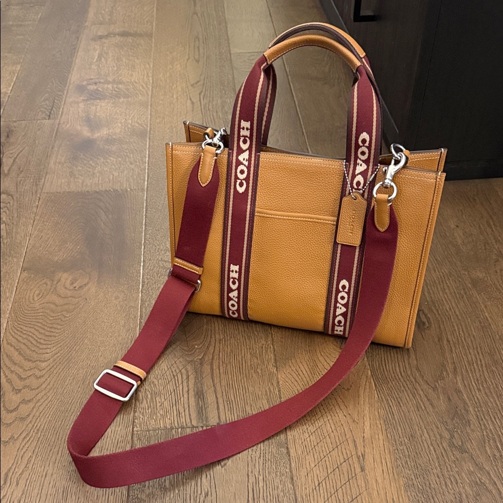 Coach Smith Leather Tote Bag with Burgundy Strap
